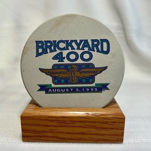 NASCAR Brickyard 400 August 1995 Stoneware Coasters Set of 4 Oak Rack EUC - Picture 4 of 8